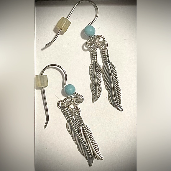 Silver & Turquoise Dangly Feather Earrings (worn once)! - Picture 1 of 6